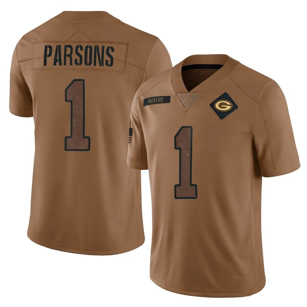 Pouc GB.Packers #1 Micah Parsons Player Brown Salute To Service Limited Stitched Jerseys