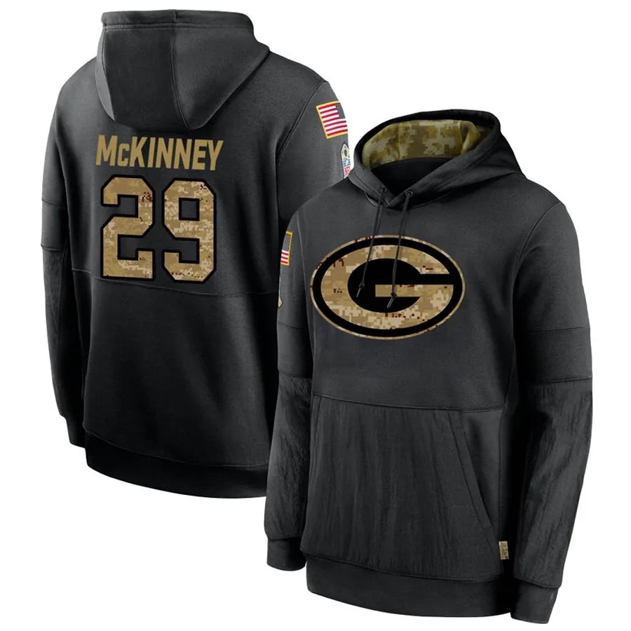 Pouc GB.Packers #29 Xavier McKinney Player Black Salute To Service Hoodies Game Stitched Jerseys