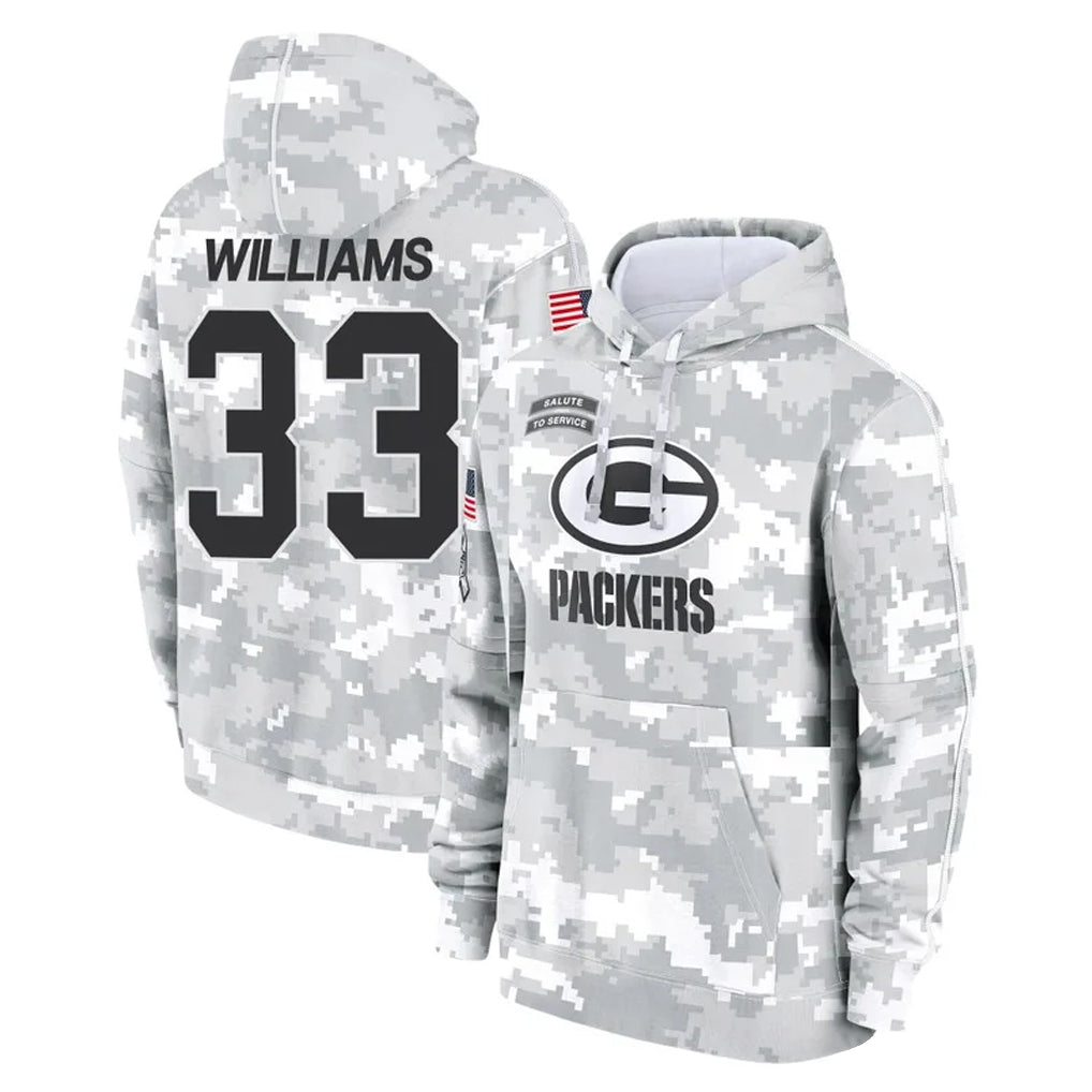 Pouc GB.Packers #33 Evan Williams Player Arctic Camo Salute to Service Hoodies Limited Game Stitched Jerseys