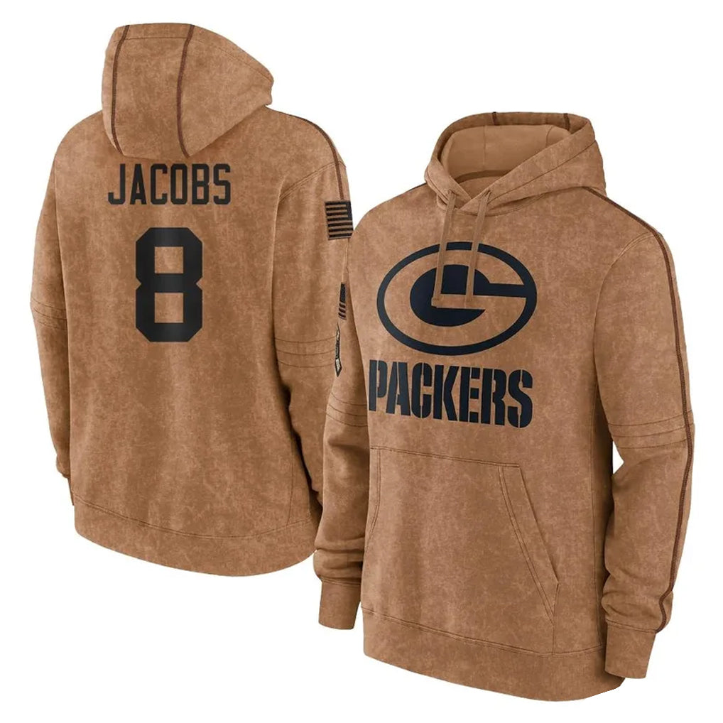 Pouc GB.Packers #8 Josh Jacobs Player Brown Salute to Service Hoodies Limited Game Stitched Jerseys