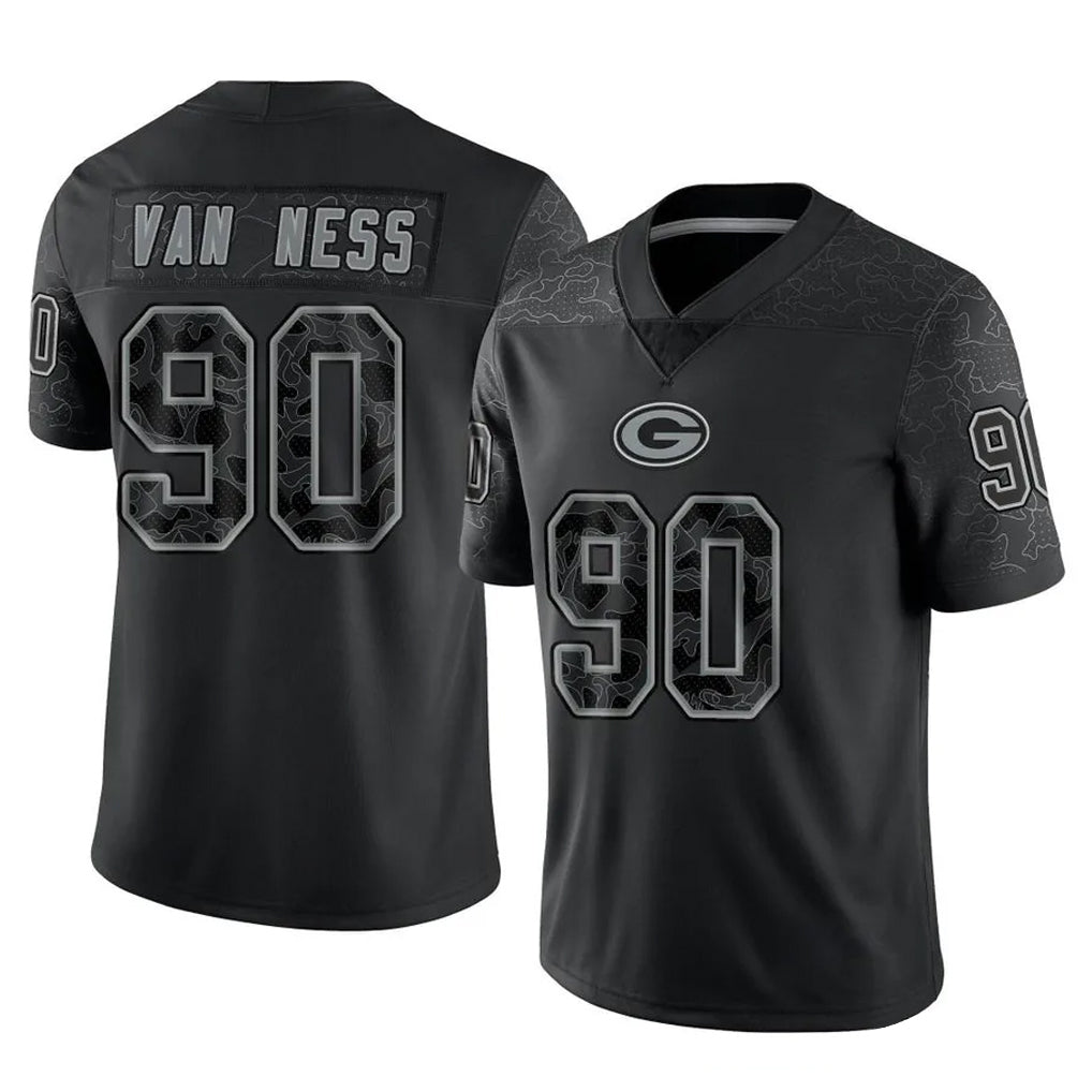 Pouc GB.Packers #90 Lukas Van Ness Player Black Reflective Limited Home Game Stitched Jerseys