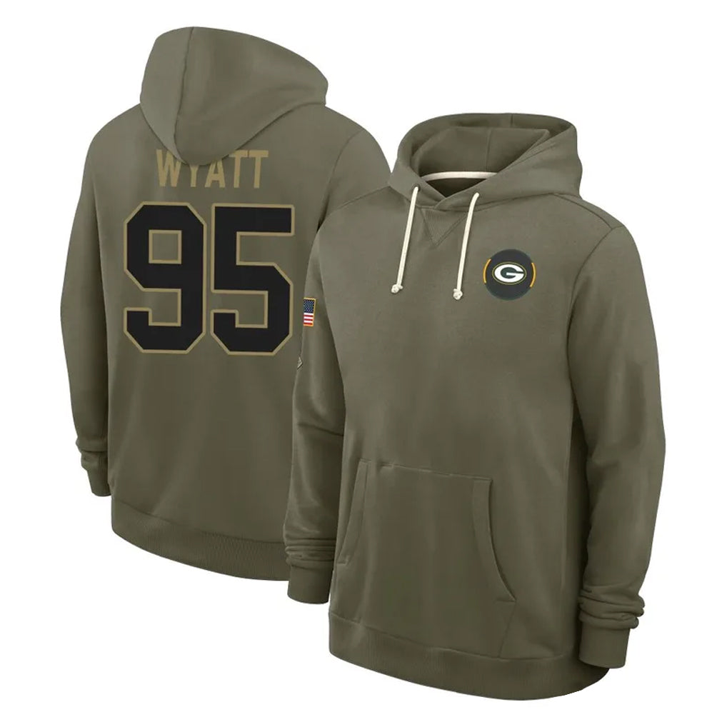 Pouc GB.Packers #95 Devonte Wyatt Player Olive Salute to Service Pullover Hoodies Limited Stitched Jerseys