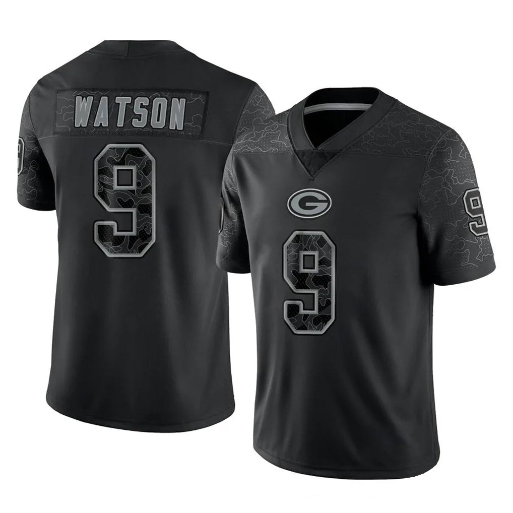 Pouc GB.Packers #9 Christian Watson Player Black Reflective Limited Home Game Stitched Jerseys