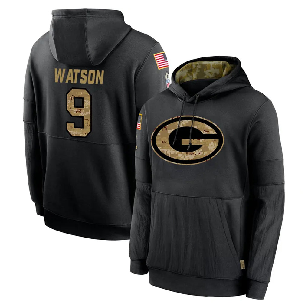 Pouc GB.Packers #9 Christian Watson Player Black Salute to Service Hoodies Limited Game Stitched Jerseys