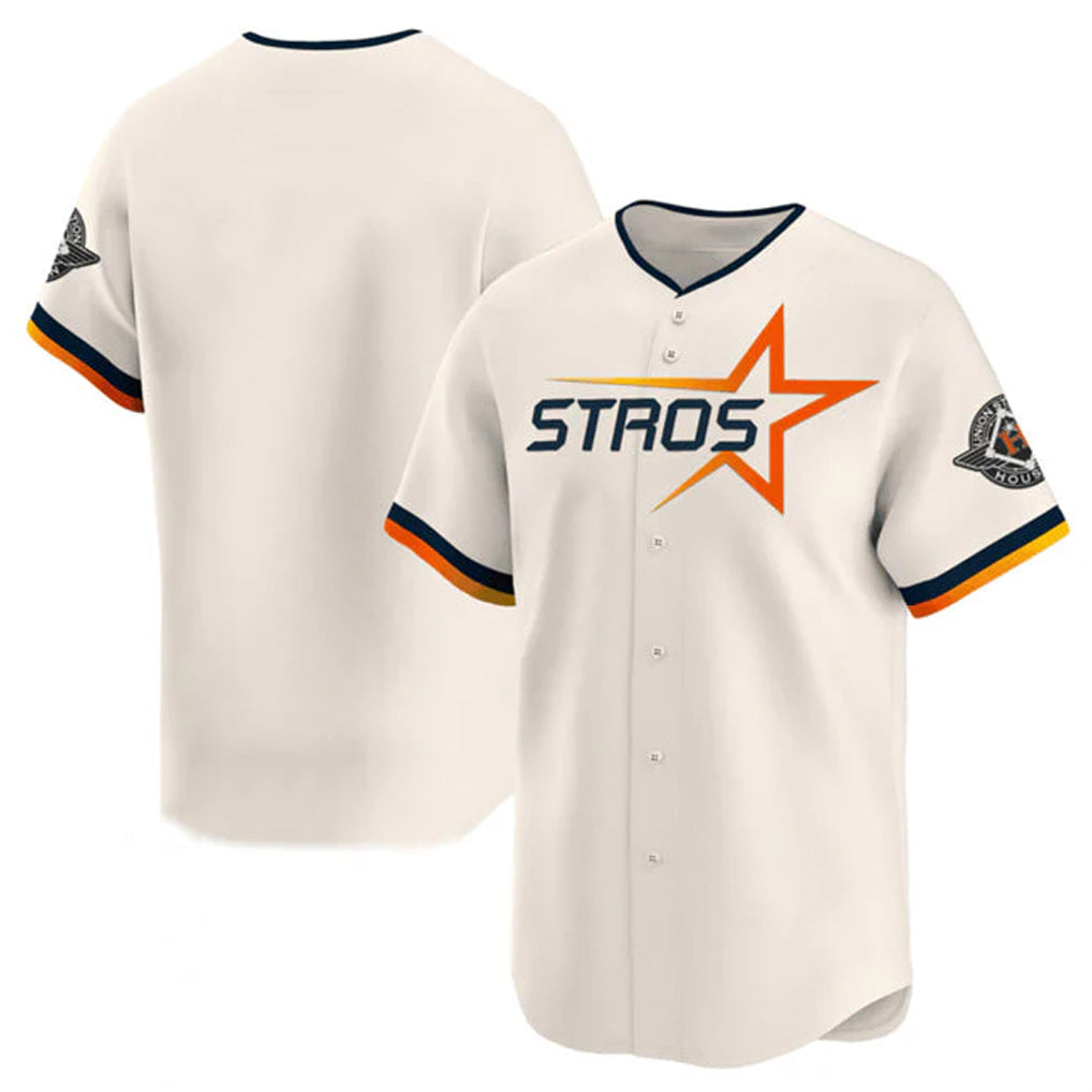 Pouc H.Astros Cream Limited Home Blank Player Stitched Jerseys