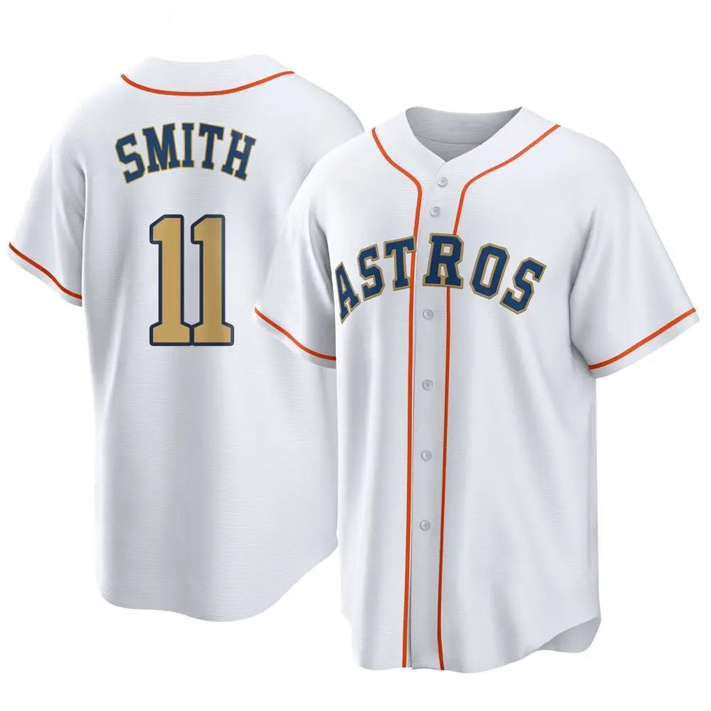 Pouc H.Astros #11 Cam Smith Player Gold Collection Game Home Stitched Jerseys