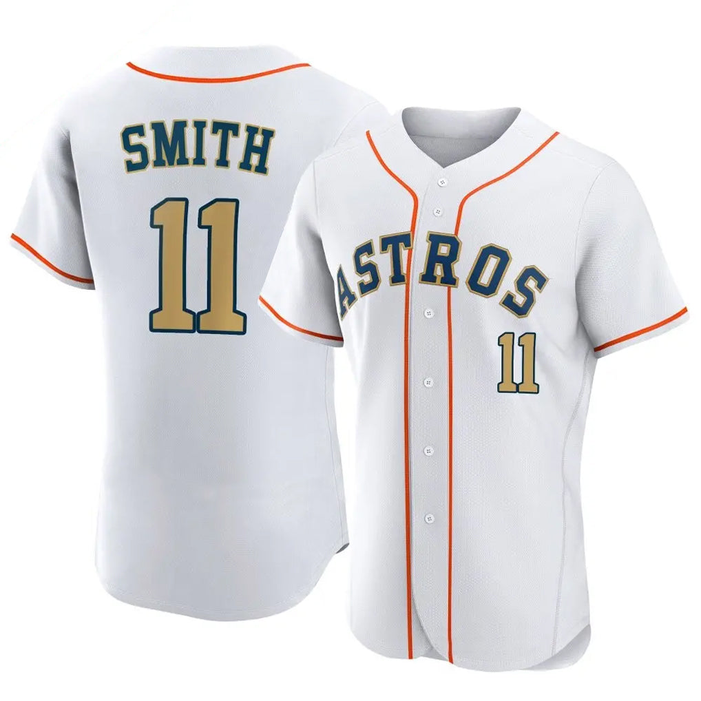 Pouc H.Astros #11 Cam Smith Player Gold Collection Limited Elite Home Stitched Jerseys