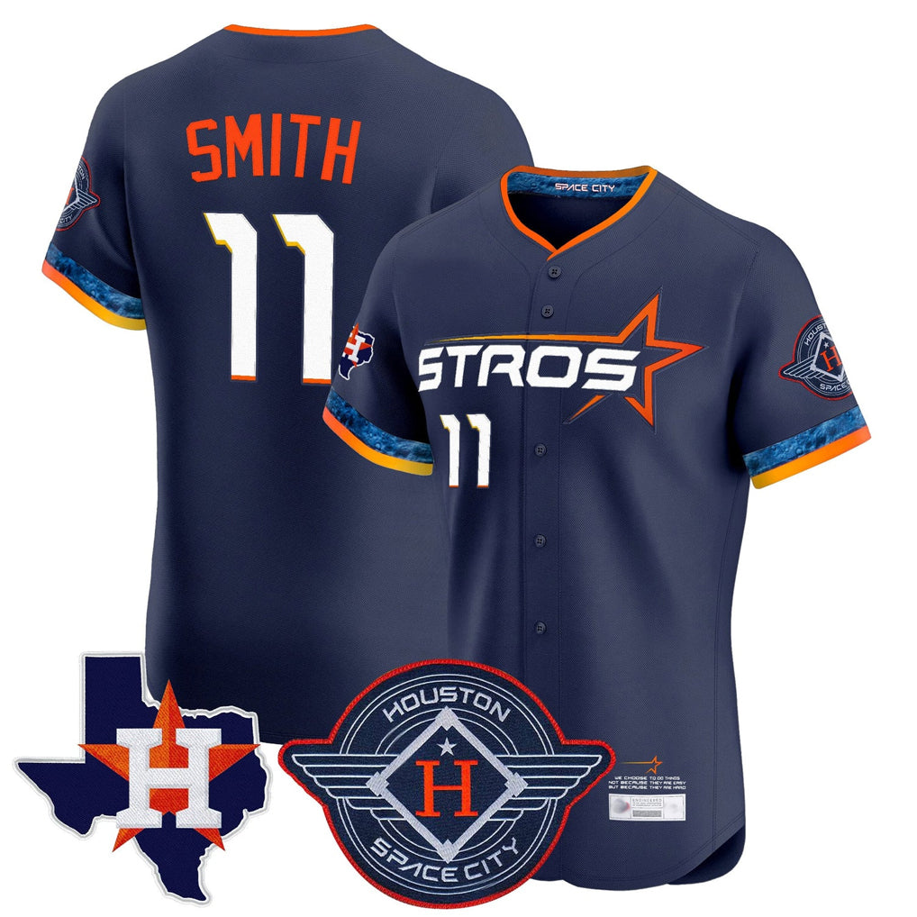 Pouc H.Astros #11 Cam Smith Player Navy City Connect Texas Patch Vapor Premier Limited Elite Home Stitched Jerseys
