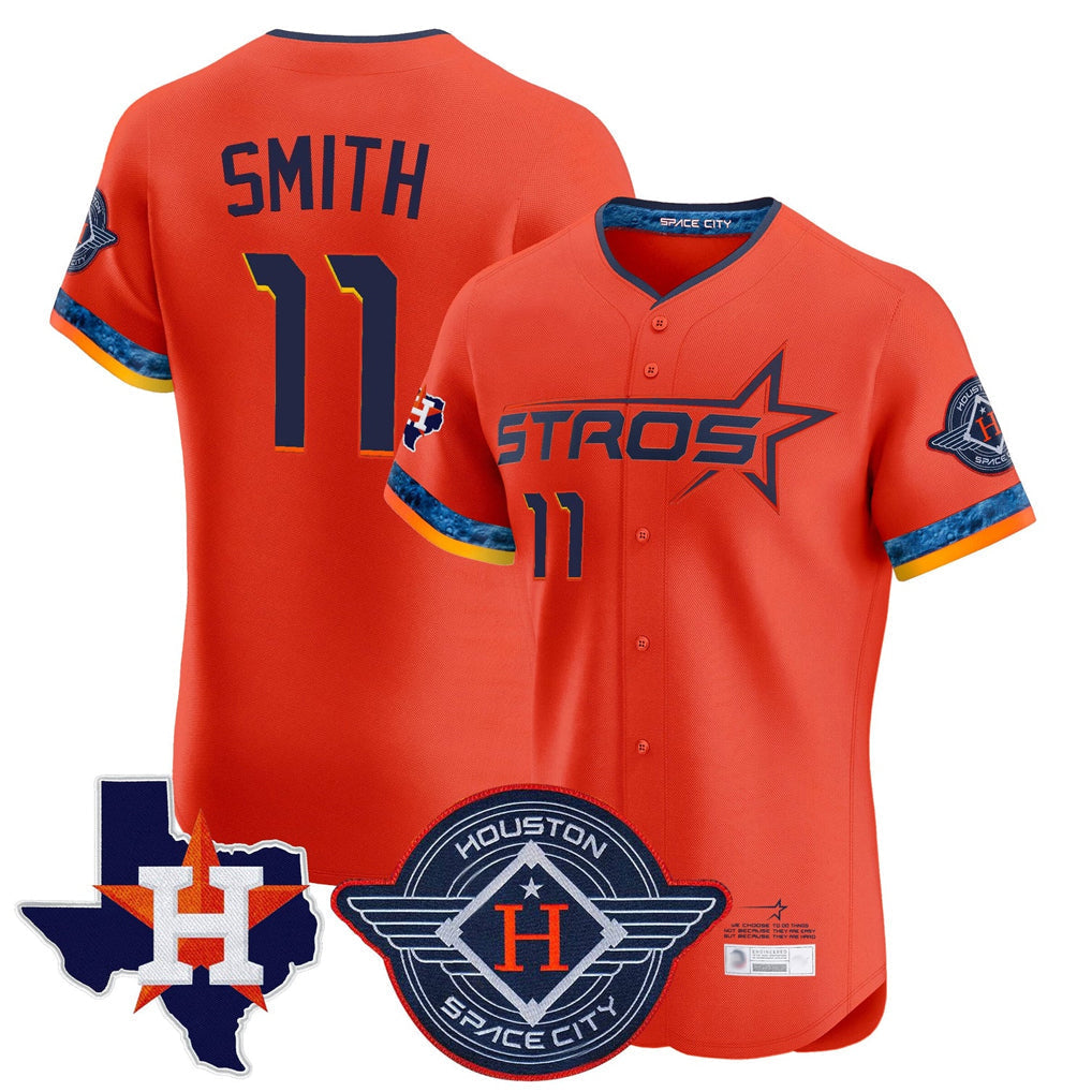 Pouc H.Astros #11 Cam Smith Player Orange City Connect Texas Patch Vapor Premier Limited Elite Home Stitched Jerseys