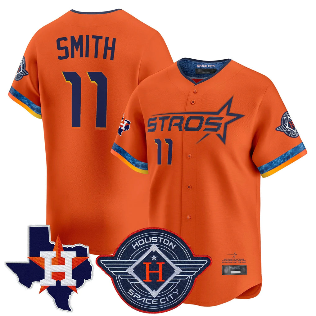 Pouc H.Astros #11 Cam Smith Player Orange City Connect Texas Patch Vapor Premier Limited Home Stitched Jerseys