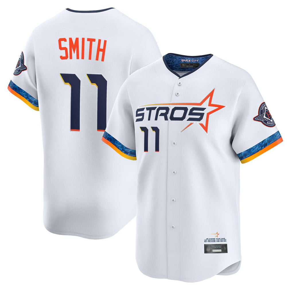 Pouc H.Astros #11 Cam Smith Player White City Connect Limited Home Stitched Jerseys