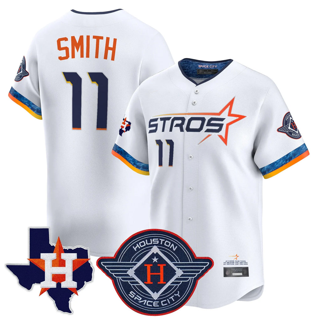 Pouc H.Astros #11 Cam Smith Player White City Connect Texas Patch Vapor Premier Limited Home Stitched Jerseys
