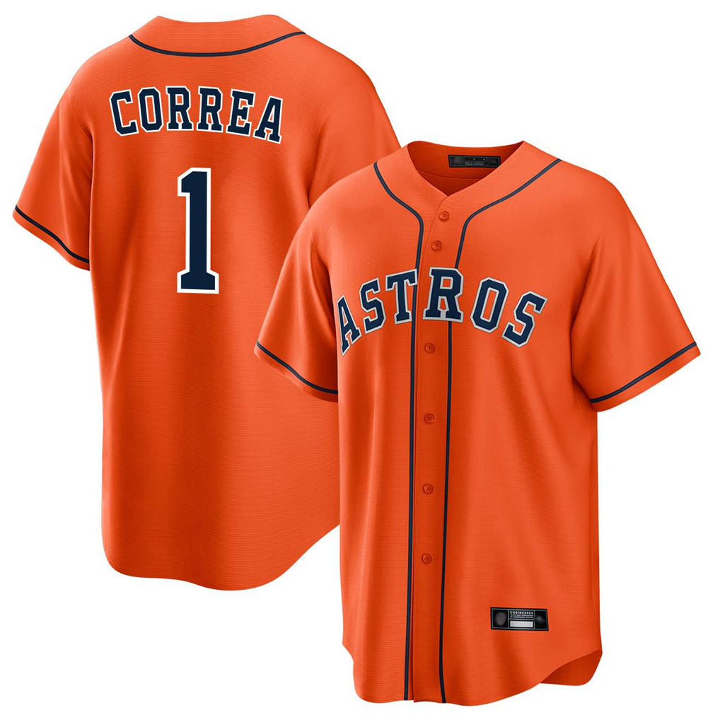 Pouc H.Astros #1 Carlos Correa Player Orange Home Game Stitched Jerseys