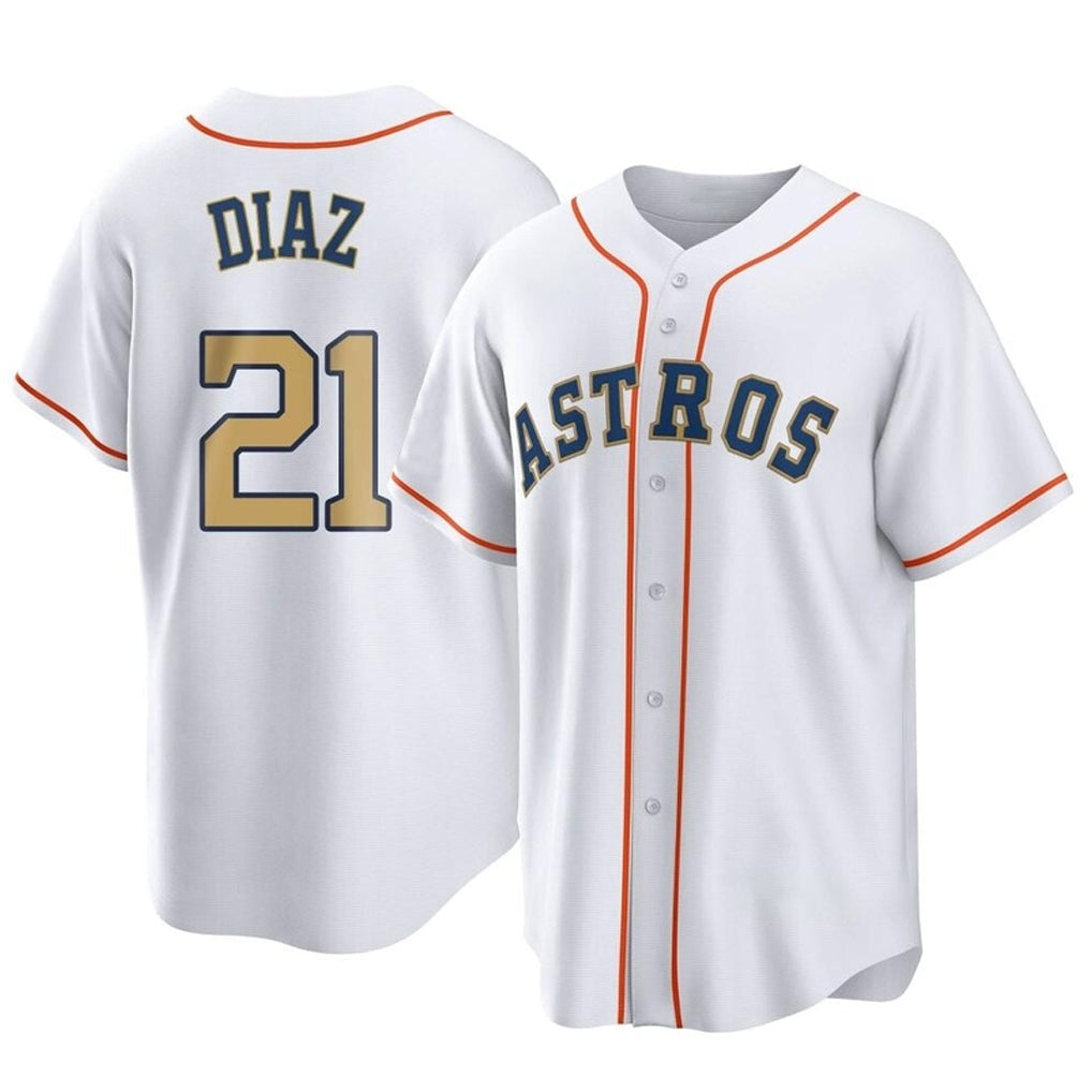 Pouc H.Astros #21 Yainer Diaz Player Gold Collection Game Home Stitched Jerseys
