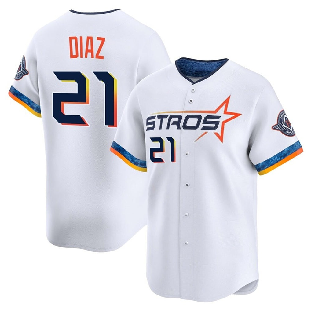 Pouc H.Astros #21 Yainer Diaz Player White City Connect Limited Home Stitched Jerseys