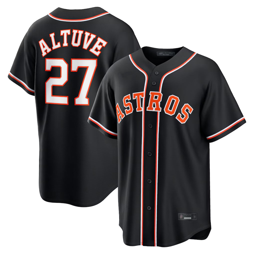Pouc H.Astros #27 Jose Altuve Player Black Fashion Out Home Game Stitched Jerseys