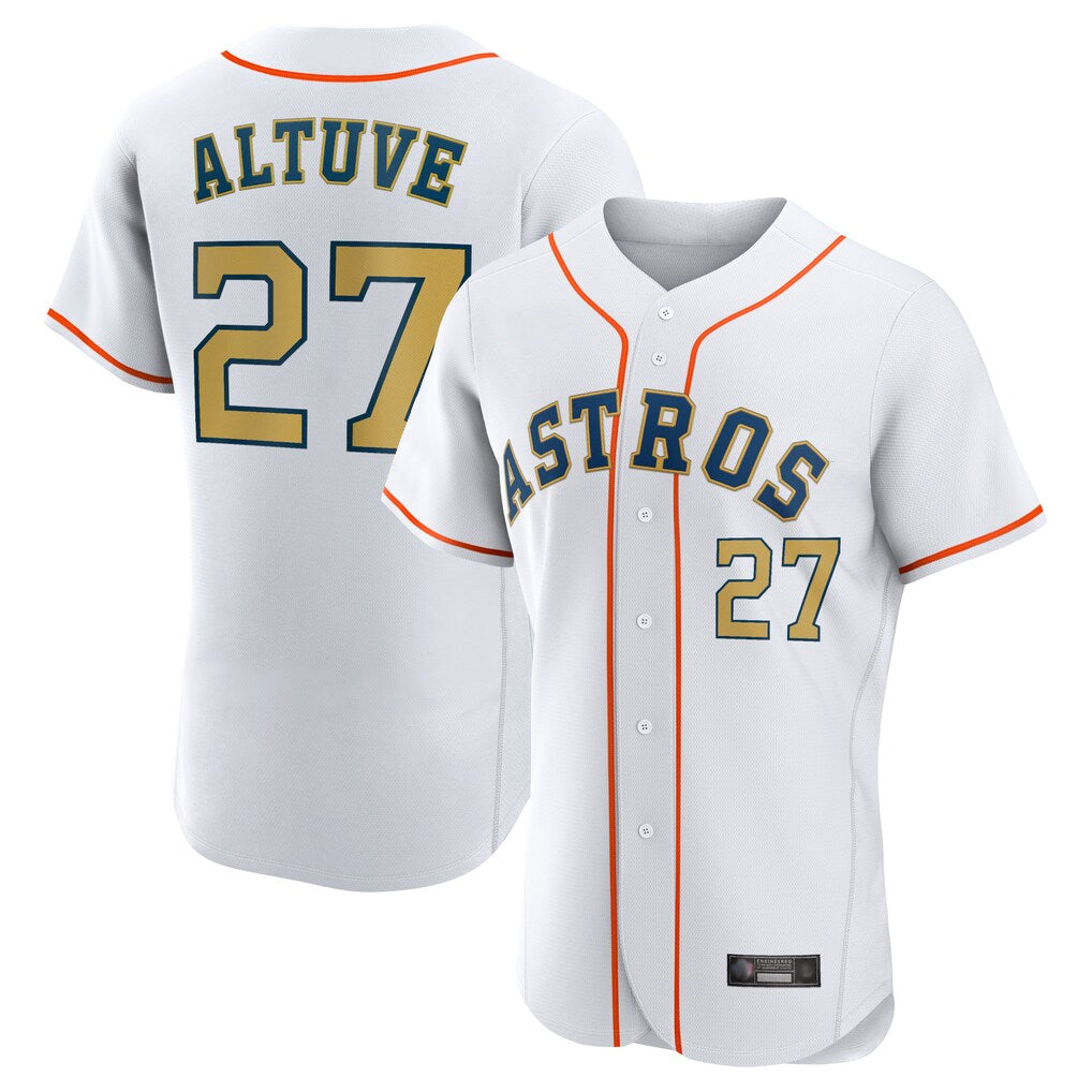 Pouc H.Astros #27 Jose Altuve Player Gold Collection Limited Elite Home Stitched Jerseys