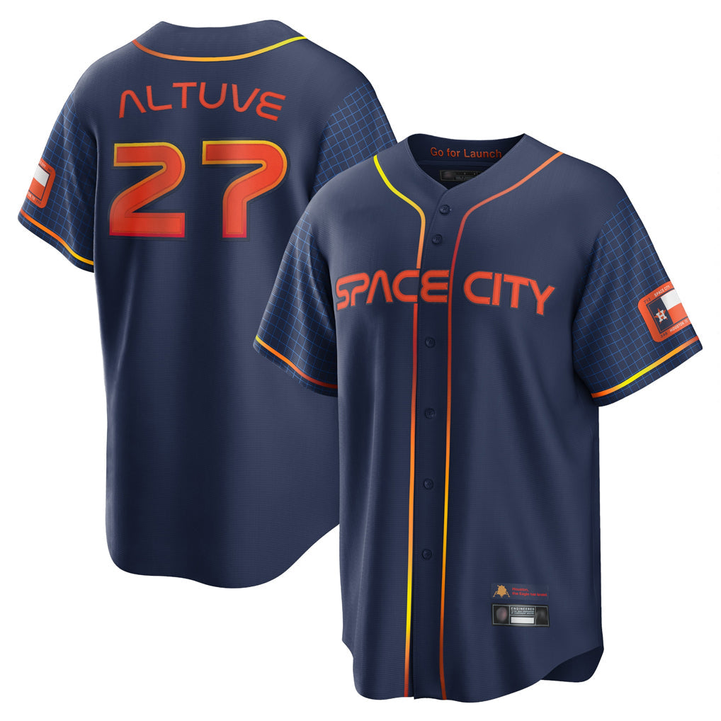 Pouc H.Astros #27 Jose Altuve Player Navy City Connect Home Game Stitched Jerseys