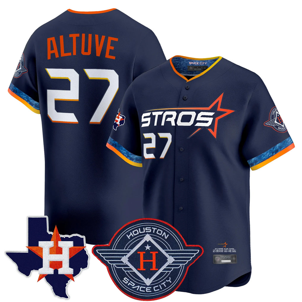 Pouc H.Astros #27 Jose Altuve Player Navy City Connect Texas Patch Vapor Premier Limited Home Stitched Jerseys