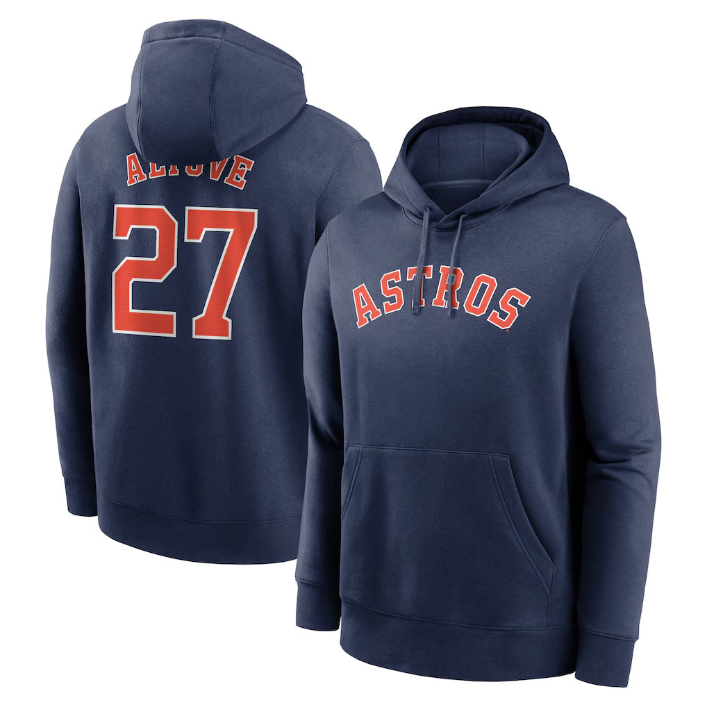 Pouc H.Astros #27 Jose Altuve Player Navy Club Fleece Pullover Hoodie Stitched Jerseys