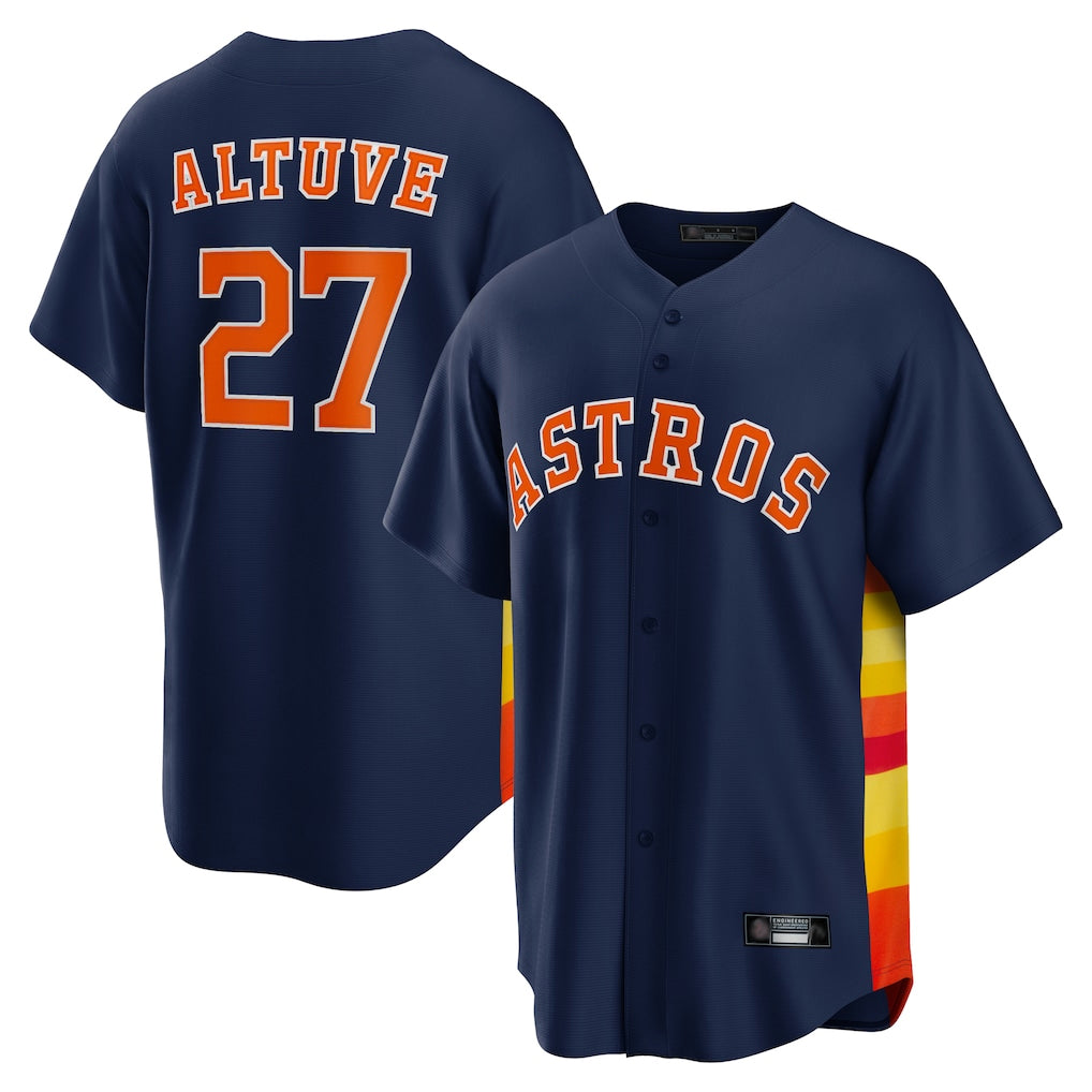 Pouc H.Astros #27 Jose Altuve Player Navy Home Game Stitched Jerseys