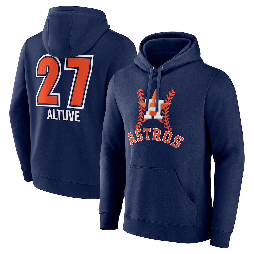 Pouc H.Astros #27 Jose Altuve Player Navy Pullover Hoodie Stitched Jerseys