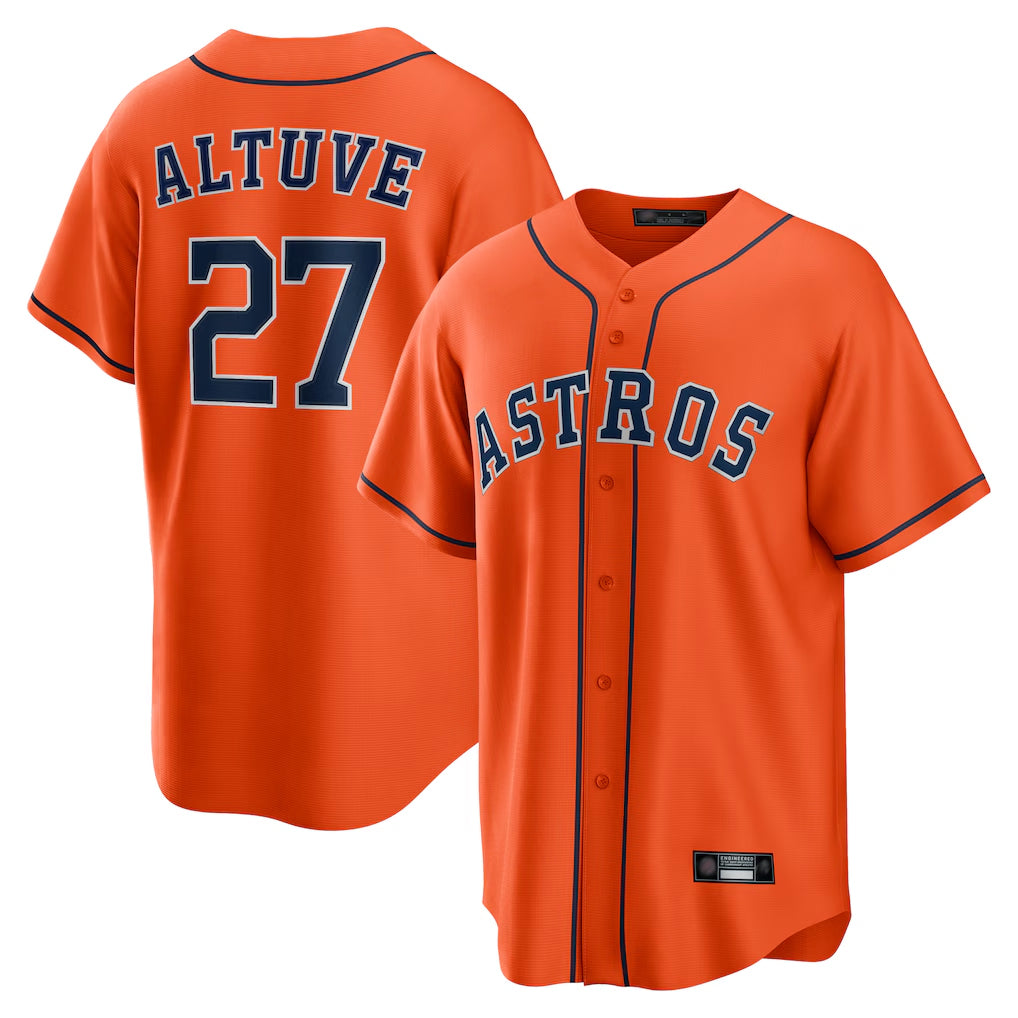 Pouc H.Astros #27 Jose Altuve Player Orange Home Game Stitched Jerseys