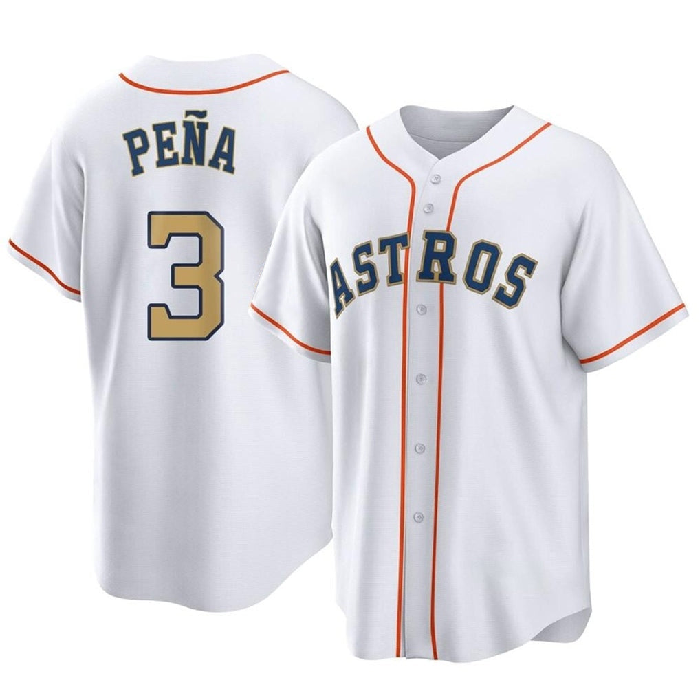 Pouc H.Astros #3 Jeremy Pe?a Player Gold Collection Game Home Stitched Jerseys