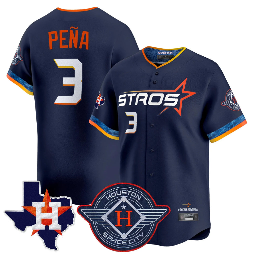 Pouc H.Astros #3 Jeremy Pe?a Player Navy City Connect Texas Patch Vapor Premier Limited Home Stitched Jerseys