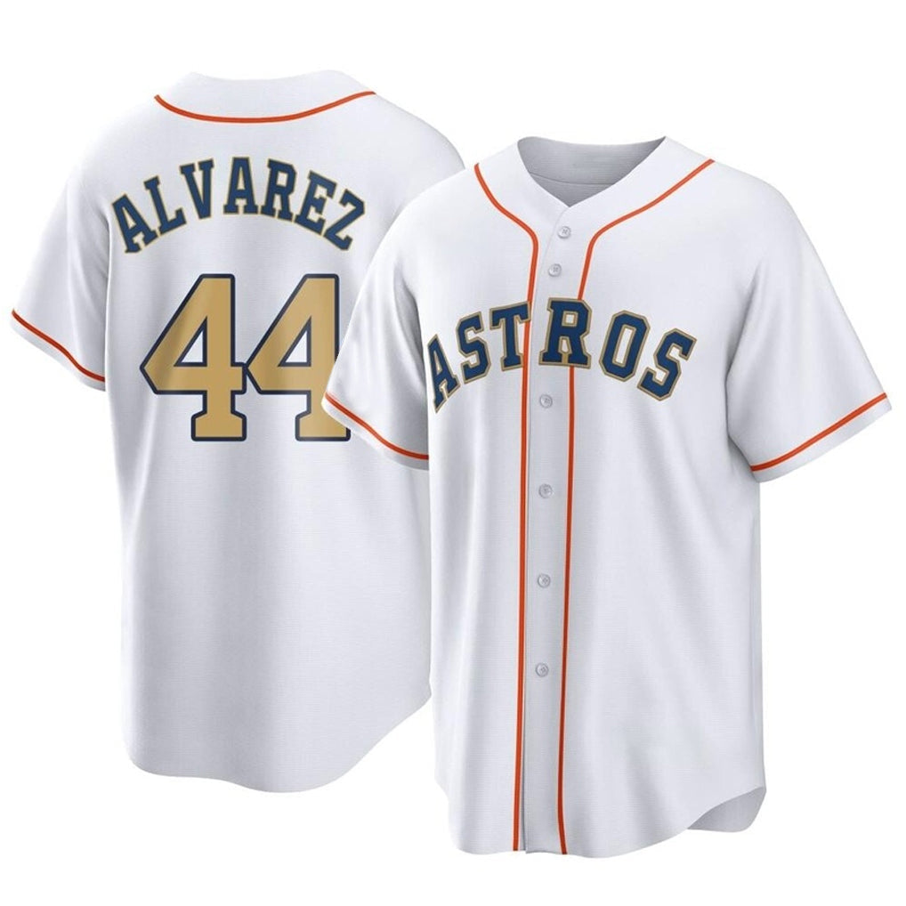 Pouc H.Astros #44 Yordan Alvarez Player Gold Collection Game Home Stitched Jerseys