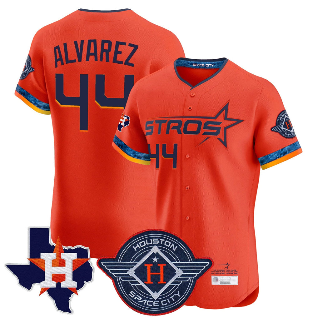 Pouc H.Astros #44 Yordan Alvarez Player Orange City Connect Texas Patch Vapor Premier Limited Elite Home Stitched Jerseys