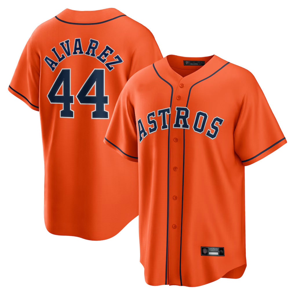 Pouc H.Astros #44 Yordan Alvarez Player Orange Home Game Stitched Jerseys
