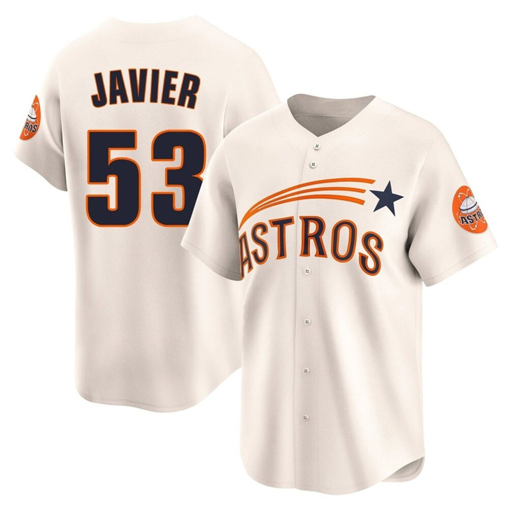 Pouc H.Astros #53 Cristian Javier Player Cream Throwback Cooperstown Collection Limited Stitched Jerseys