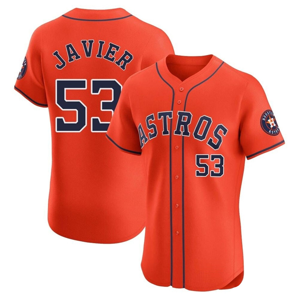 Pouc H.Astros #53 Cristian Javier Player Orange Home Limited Elite Stitched Jerseys