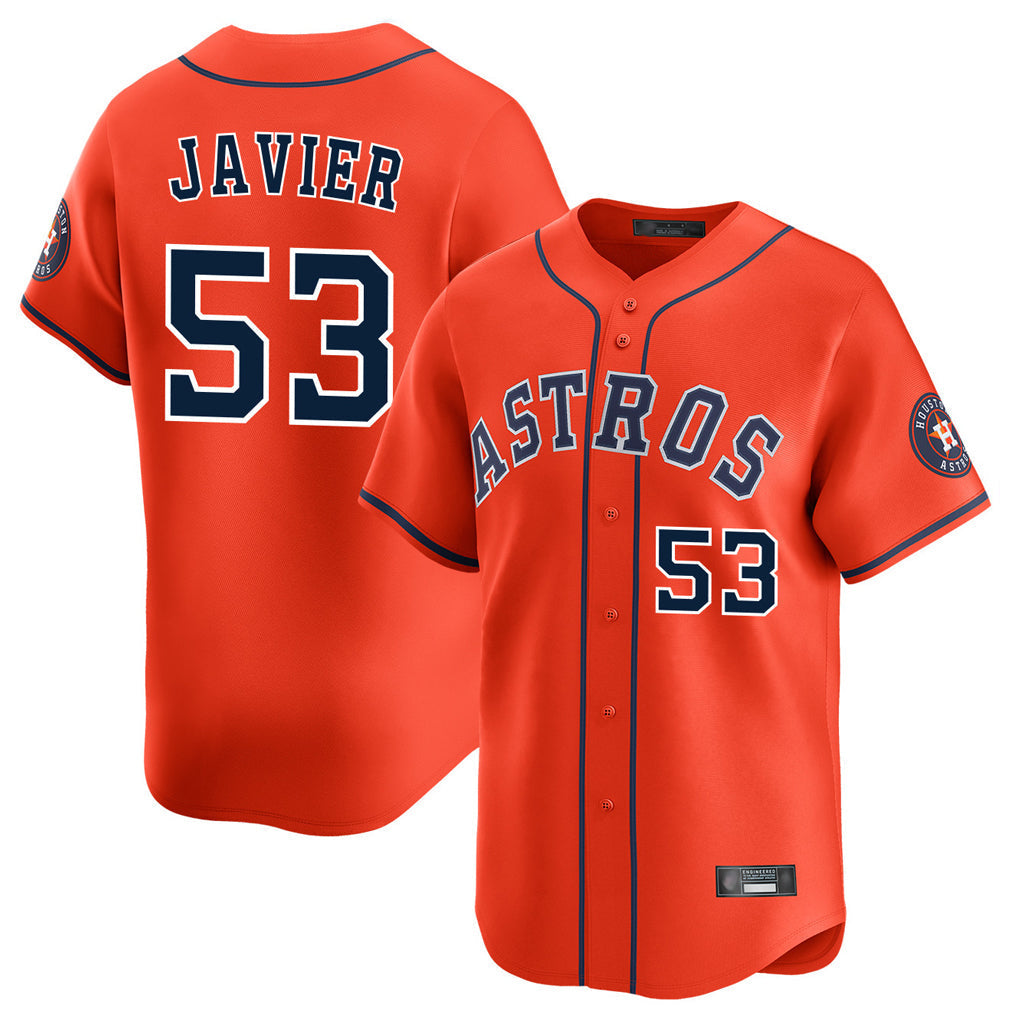 Pouc H.Astros #53 Cristian Javier Player Orange Home Limited Stitched Jerseys