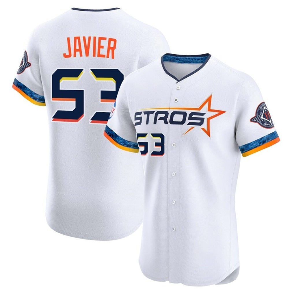 Pouc H.Astros #53 Cristian Javier Player White City Connect Limited Elite Home Stitched Jerseys