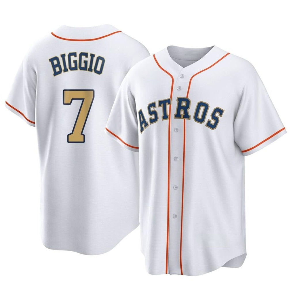 Pouc H.Astros #7 Craig Biggio Player Gold Collection Game Home Stitched Jerseys