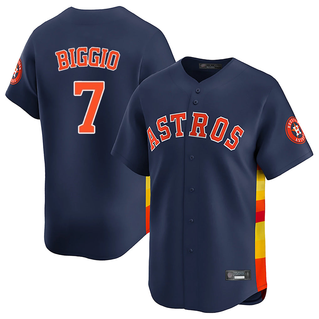 Pouc H.Astros #7 Craig Biggio Player Navy Home Limited Stitched Jerseys