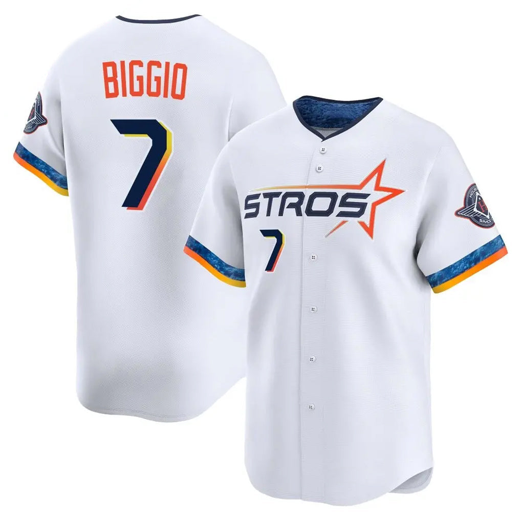 Pouc H.Astros #7 Craig Biggio Player White City Connect Limited Home Stitched Jerseys