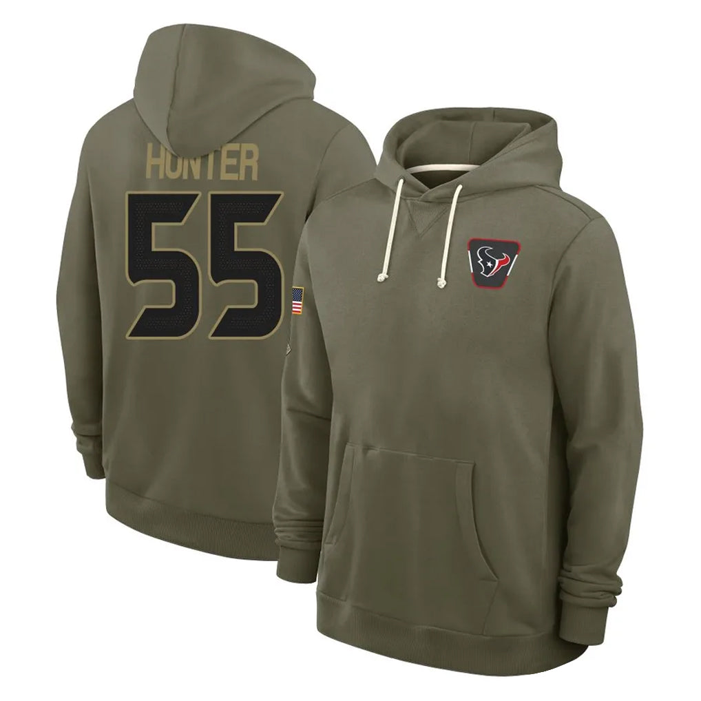 Pouc H.Texans #55 Danielle Hunter Player Olive Salute to Service Pullover Hoodies Limited Stitched Jerseys