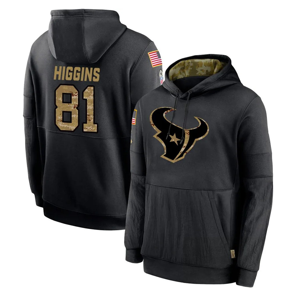 Pouc H.Texans #81 Jayden Higgins Player Black Salute to Service Hoodies Limited Game Stitched Jerseys