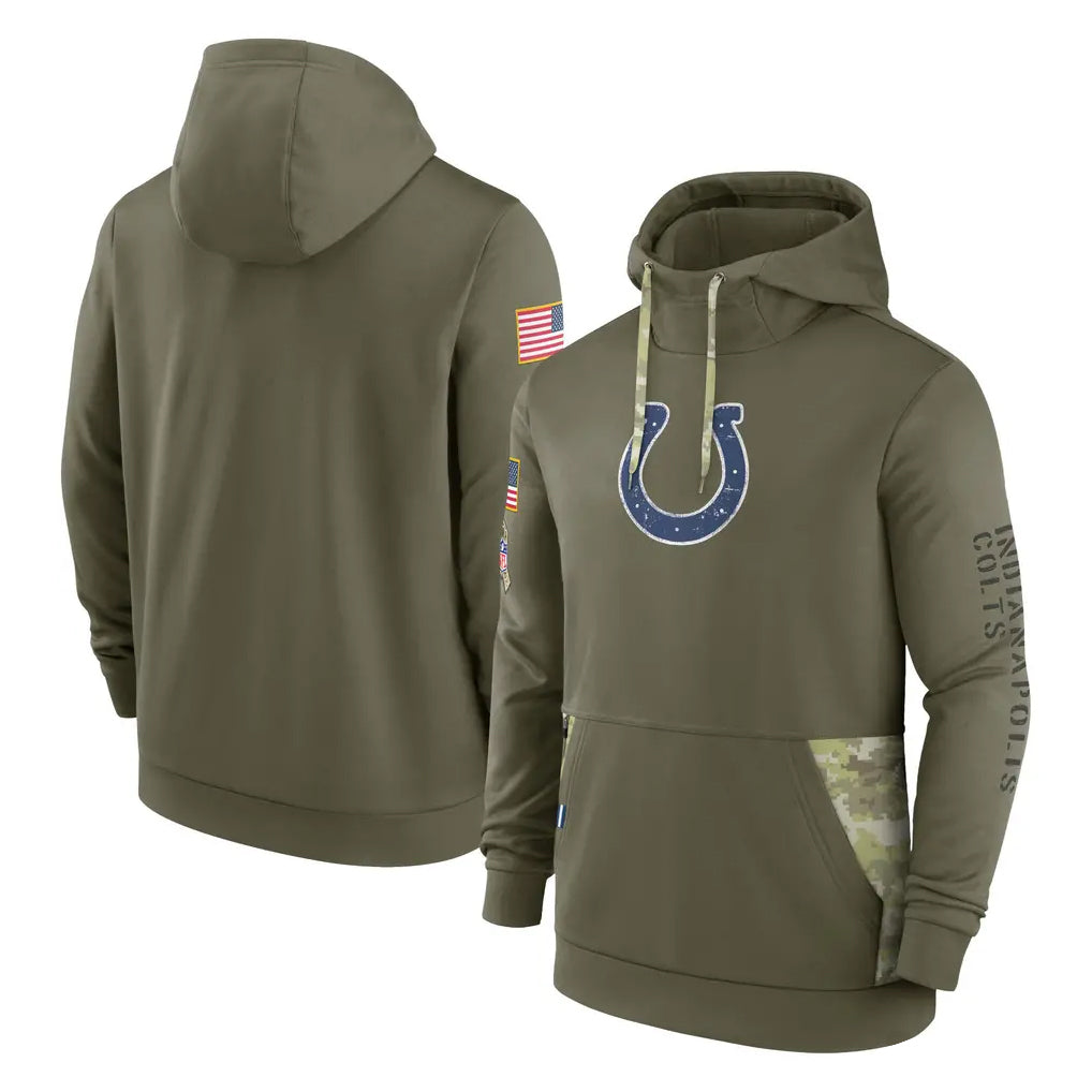 Pouc IN.Colts Olive Salute To Service Hoodies Limited Blank Player Stitched Jerseys