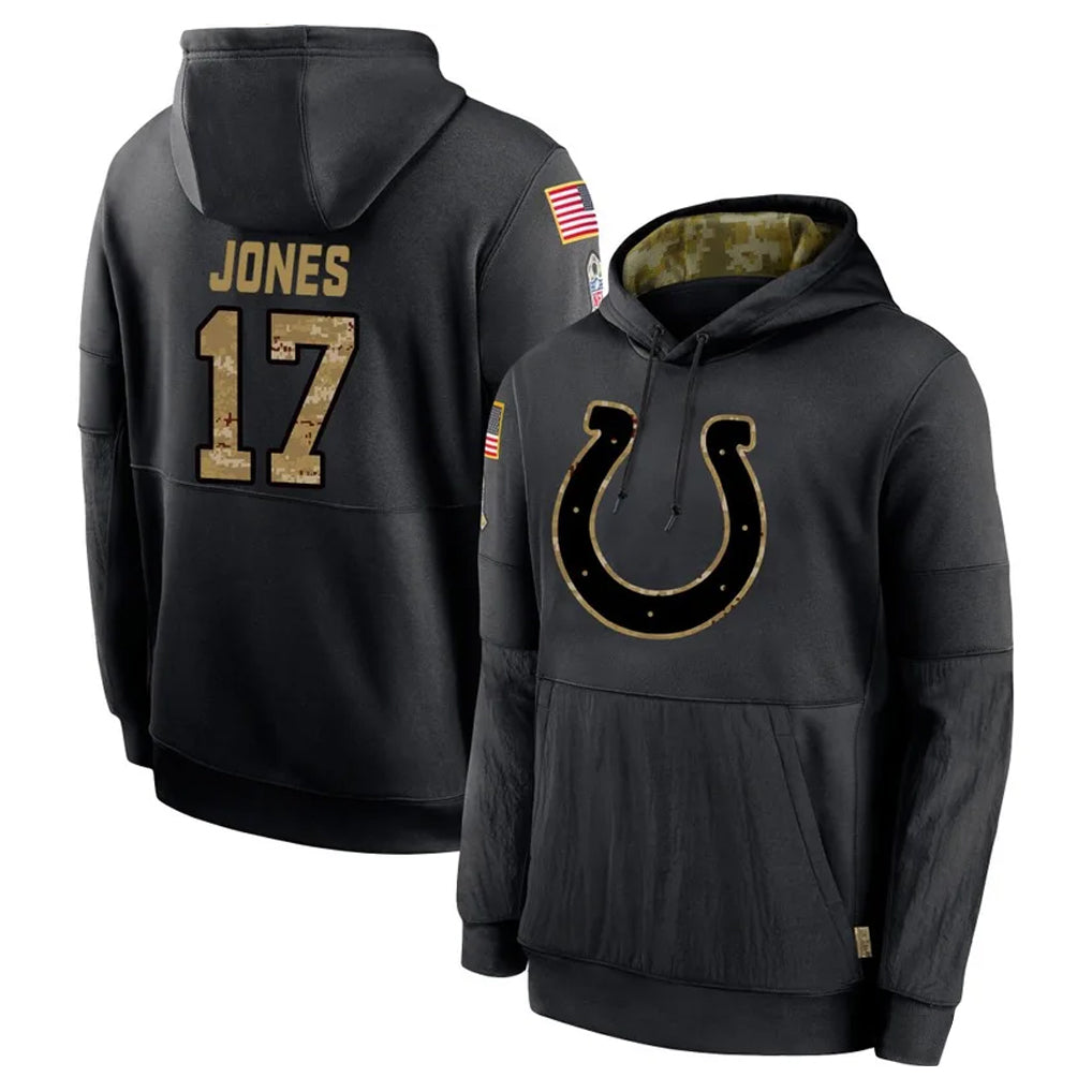 Pouc IN.Colts #17 Daniel Jones Player Black Salute to Service Hoodies Limited Game Stitched Jerseys