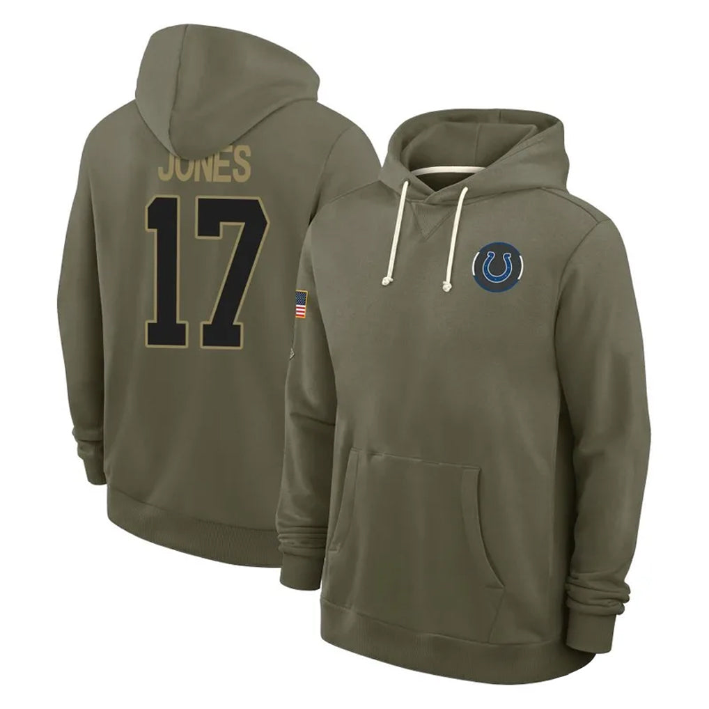 Pouc IN.Colts #17 Daniel Jones Player Olive Salute to Service Pullover Hoodies Limited Stitched Jerseys