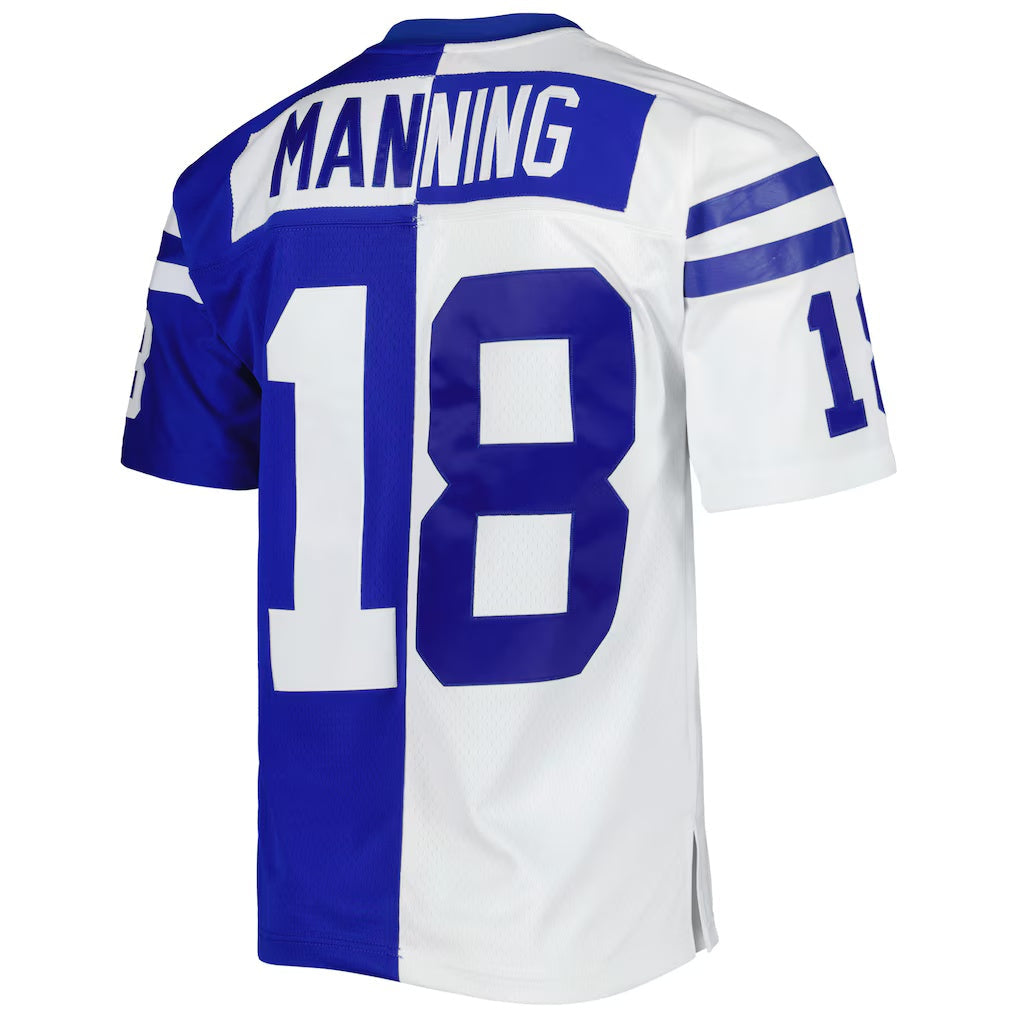 Pouc IN.Colts #18 Peyton Manning Mitchell & Ness Royal-White Split Legacy Replica Stitched Jerseys