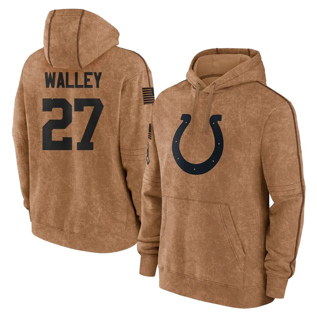 Pouc IN.Colts #27 Justin Walley Player Brown Salute to Service Hoodies Limited Game Stitched Jerseys