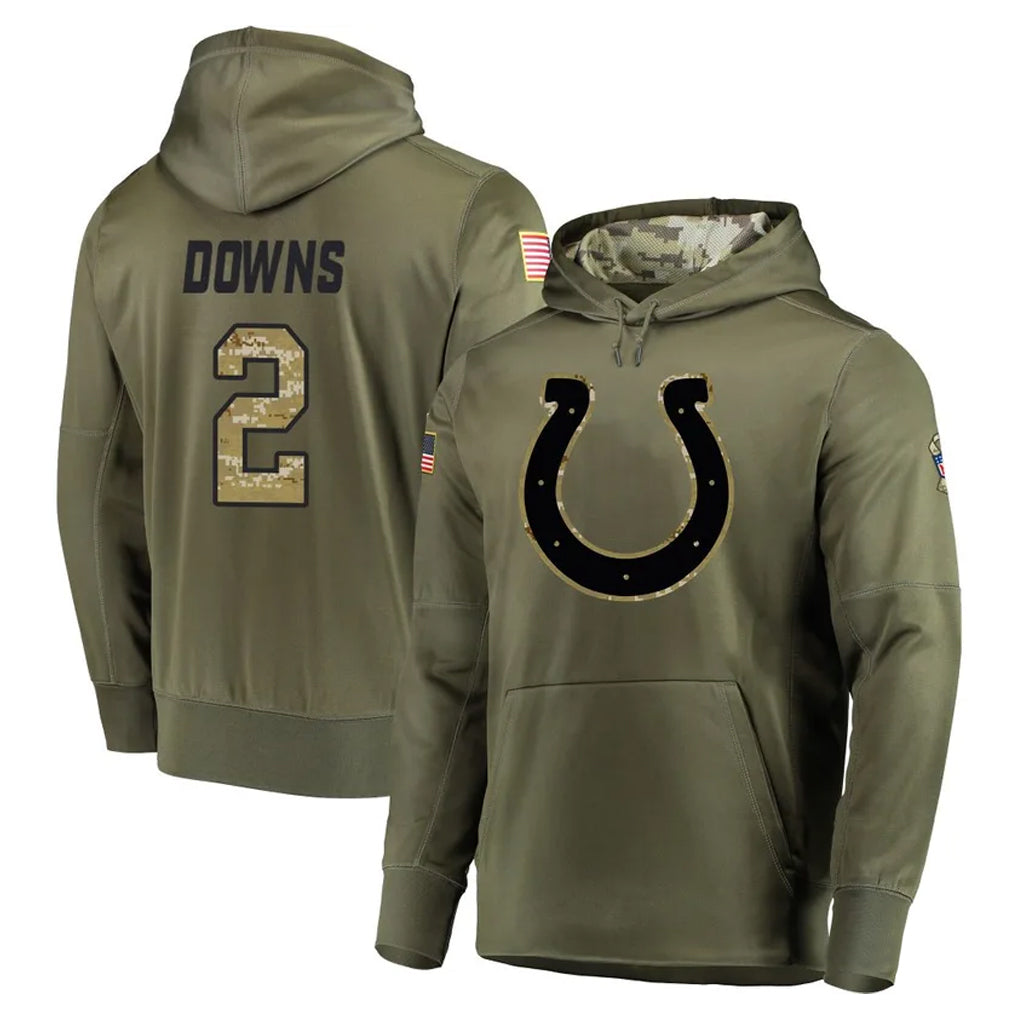Pouc IN.Colts #2 Josh Downs Player Olive Salute to Service Pullover Hoodies Home Game Stitched Jerseys