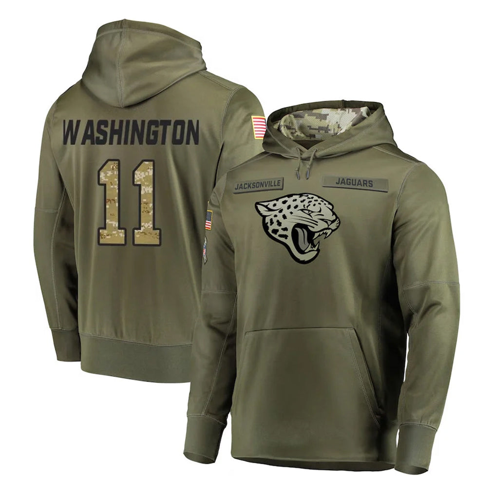 Pouc J.Jaguars #11 Parker Washington Player Olive Salute to Service Pullover Hoodies Home Game Stitched Jerseys