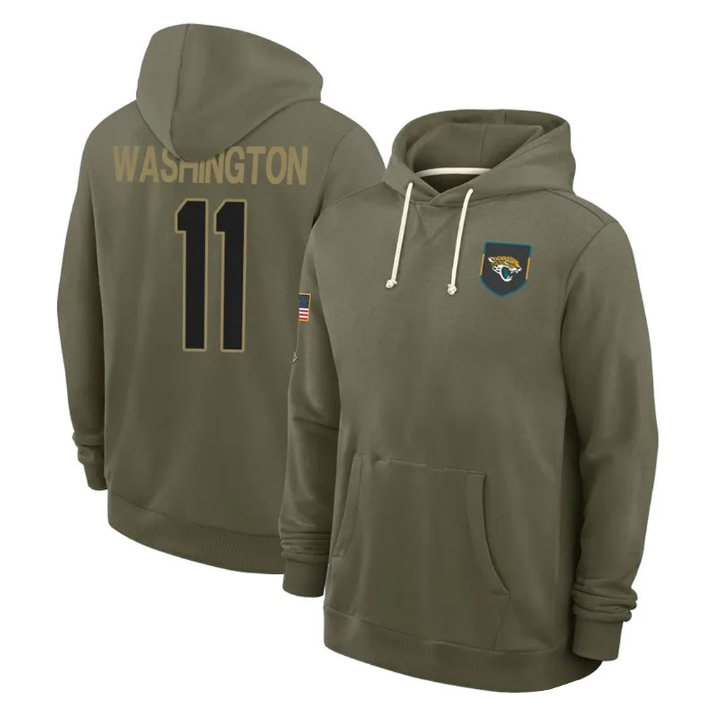 Pouc J.Jaguars #11 Parker Washington Player Olive Salute to Service Pullover Hoodies Limited Stitched Jerseys