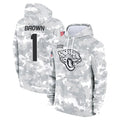 Pouc J.Jaguars #1 Montaric Brown Player Arctic Camo Salute to Service Hoodies Limited Game Stitched Jerseys